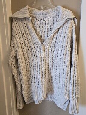 aerie Cream Chunky Half-Zip Cable Knit Sweater- Runs Large
